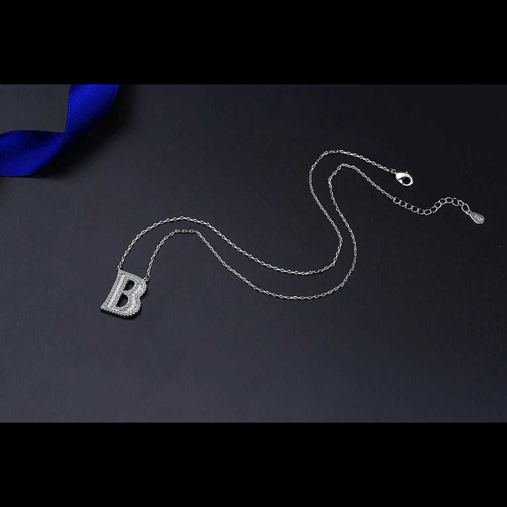 Silver White CZ Initial Alphabet Letter S Necklace Pendant Chain Bulk