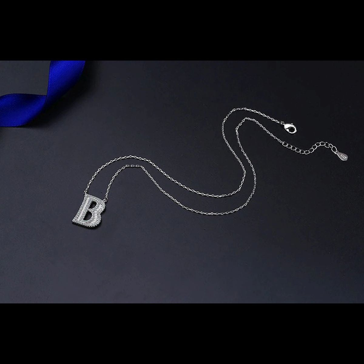 Silver White CZ Initial Alphabet Letter S Necklace Pendant Chain Bulk