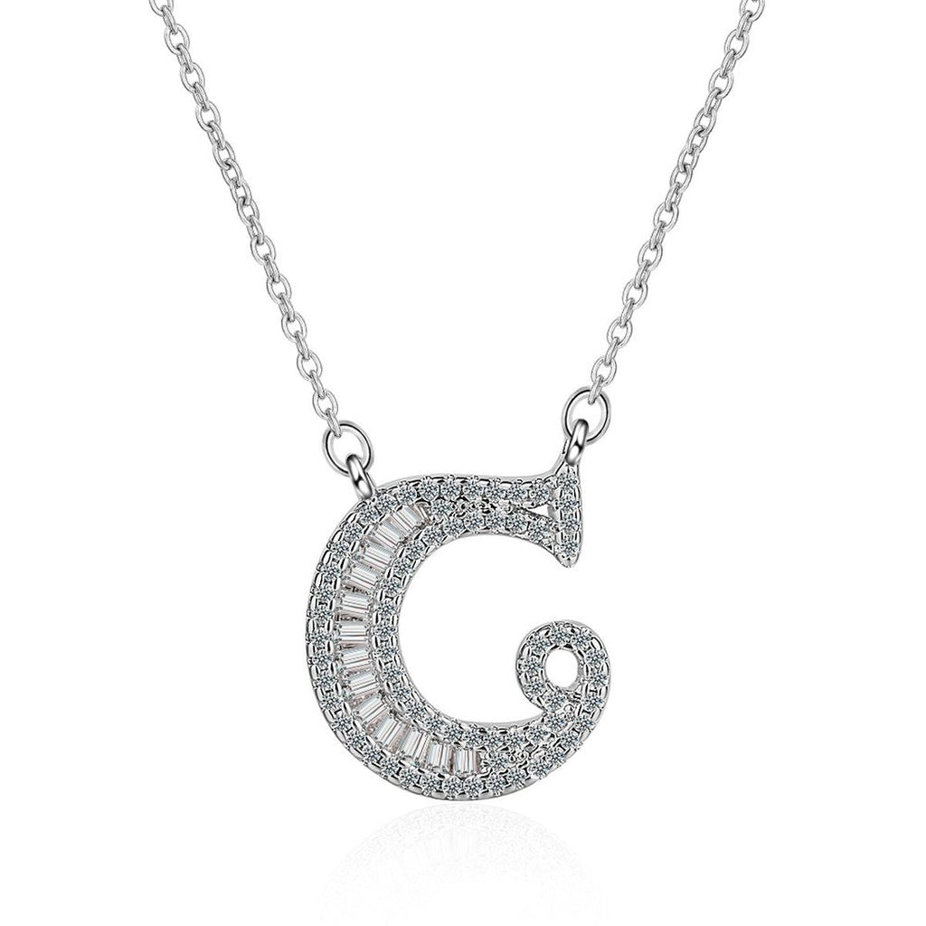Silver White CZ Initial Alphabet Letter S Necklace Pendant Chain Bulk