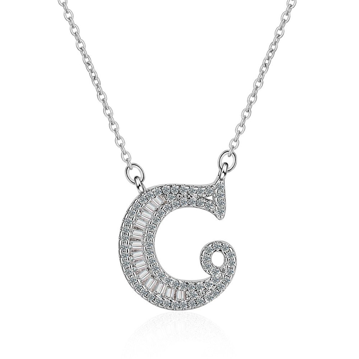Silver White CZ Initial Alphabet Letter S Necklace Pendant Chain Bulk