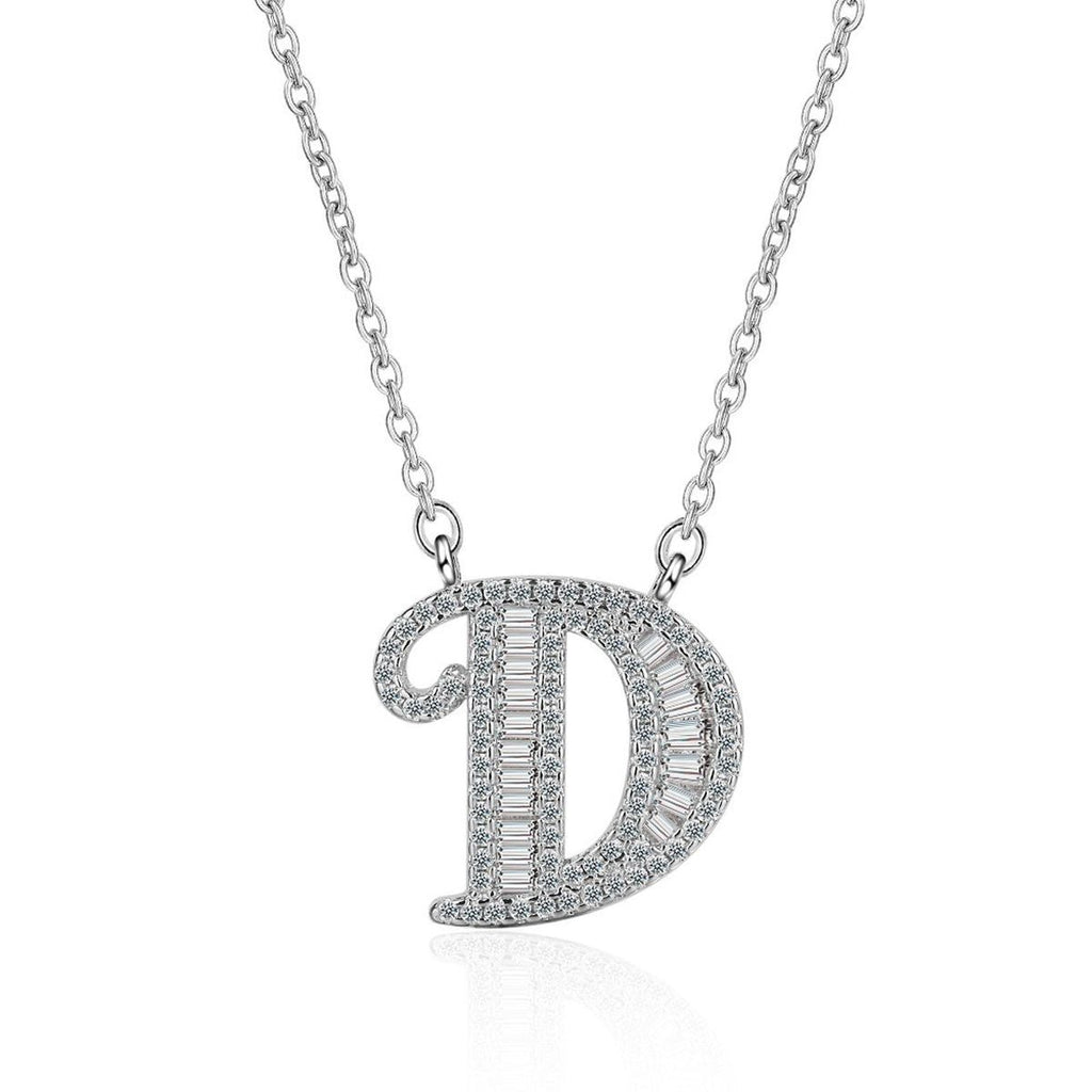 Silver White CZ Initial Alphabet Letter S Necklace Pendant Chain Bulk