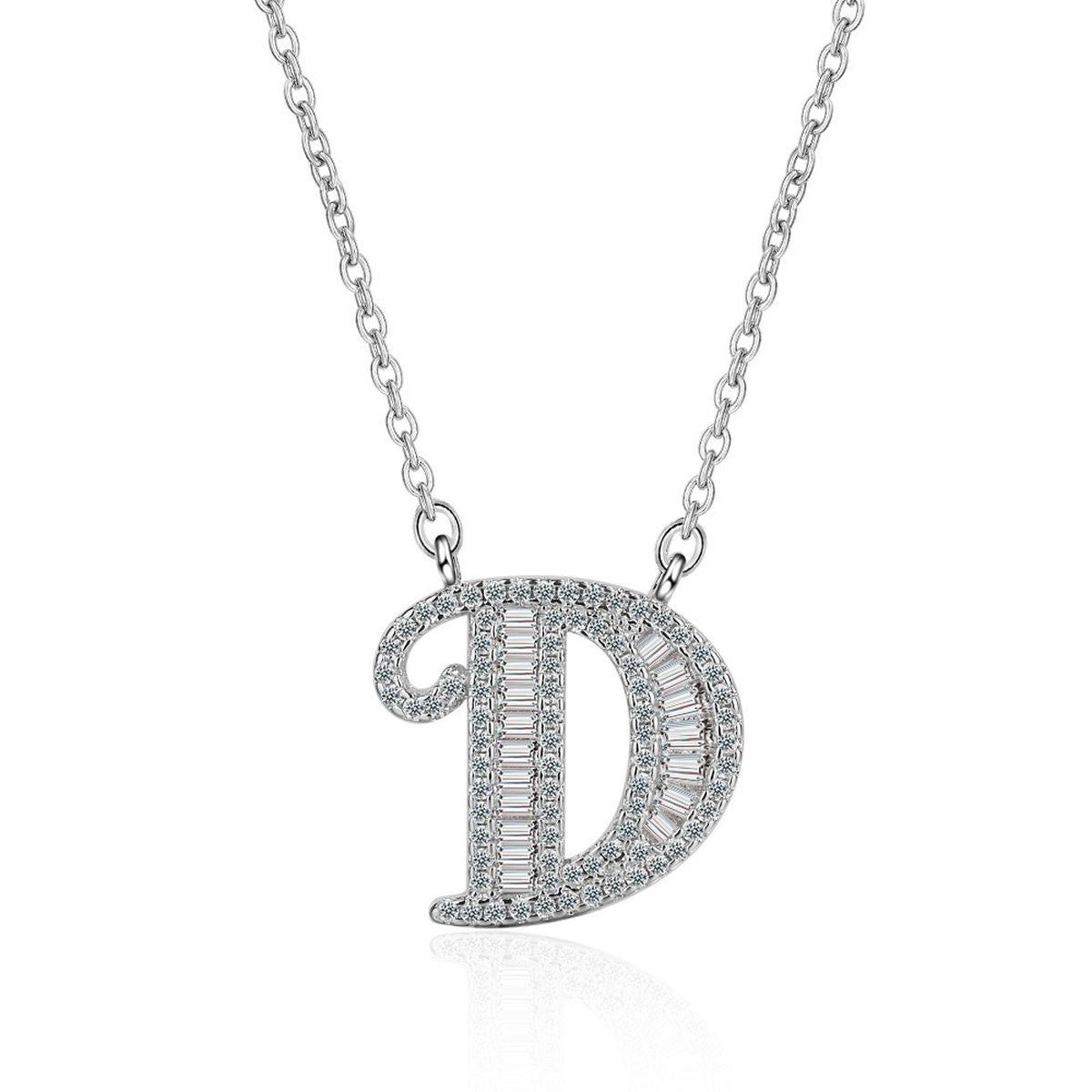 Silver White CZ Initial Alphabet Letter S Necklace Pendant Chain Bulk