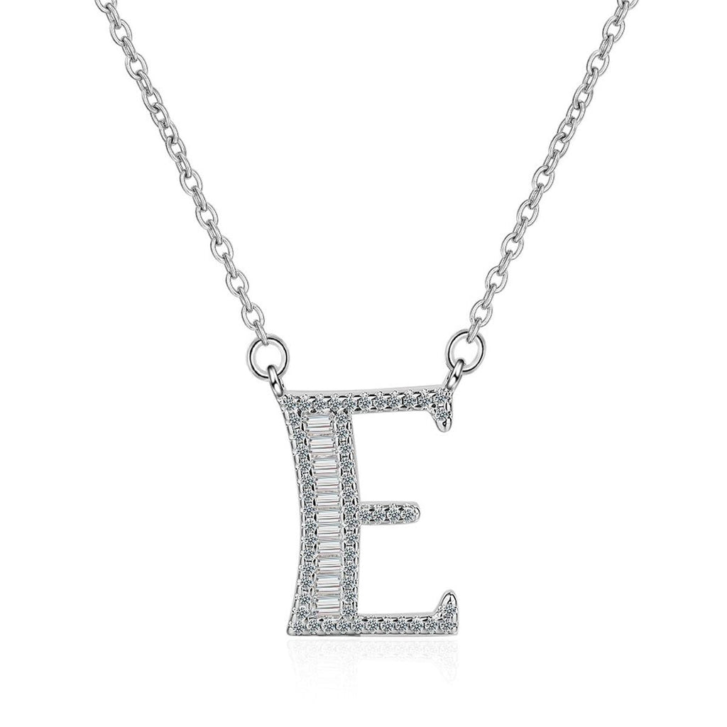 Silver White CZ Initial Alphabet Letter S Necklace Pendant Chain Bulk