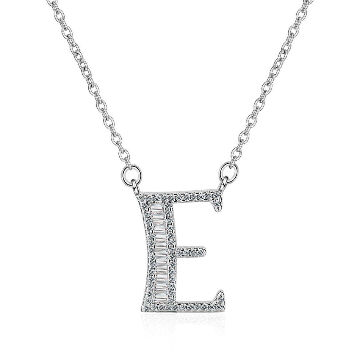 Silver White CZ Initial Alphabet Letter S Necklace Pendant Chain Bulk