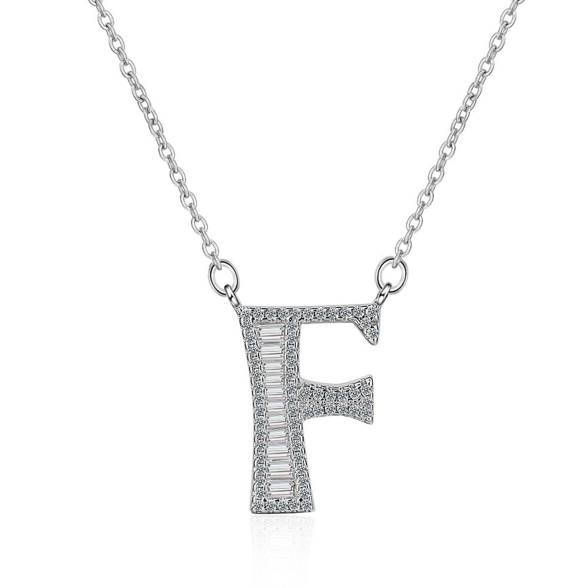 Silver White CZ Initial Alphabet Letter S Necklace Pendant Chain Bulk
