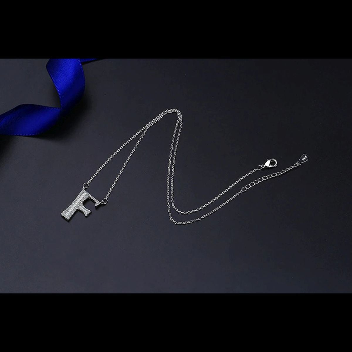 Silver White CZ Initial Alphabet Letter S Necklace Pendant Chain Bulk