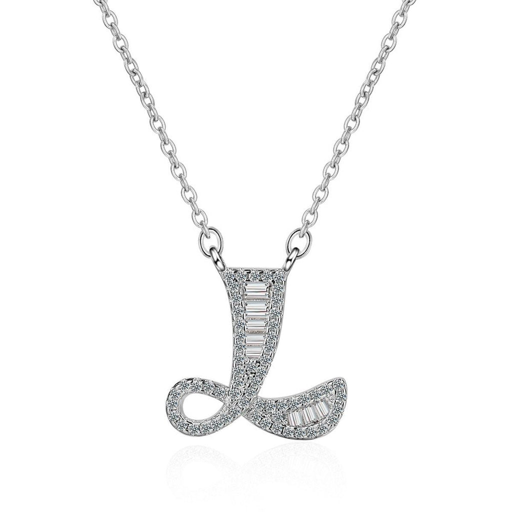 Silver White CZ Initial Alphabet Letter S Necklace Pendant Chain Bulk