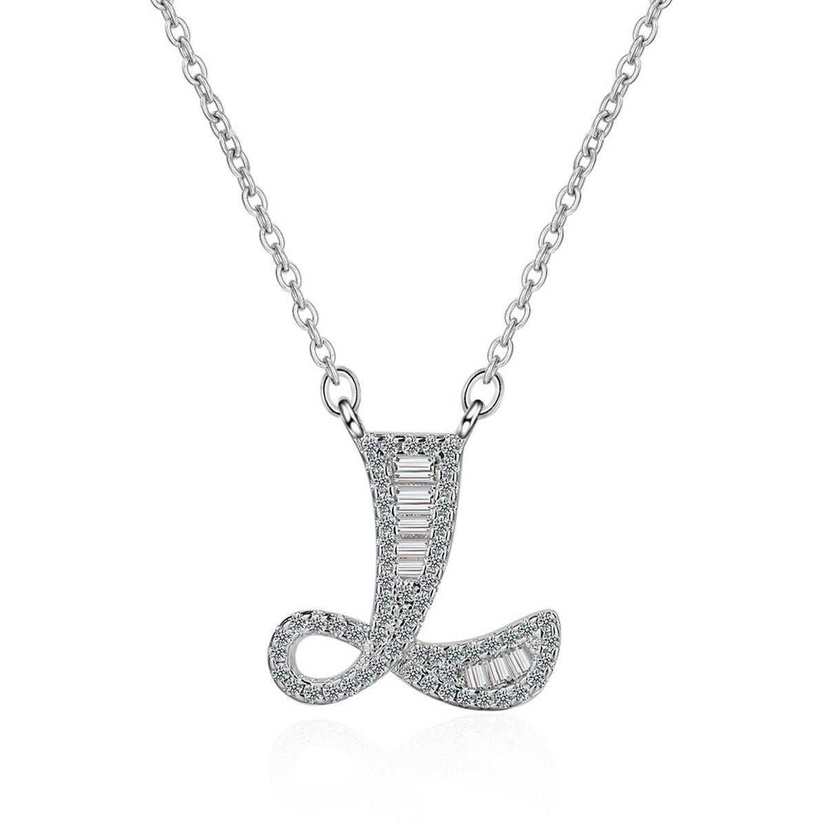 Silver White CZ Initial Alphabet Letter S Necklace Pendant Chain Bulk