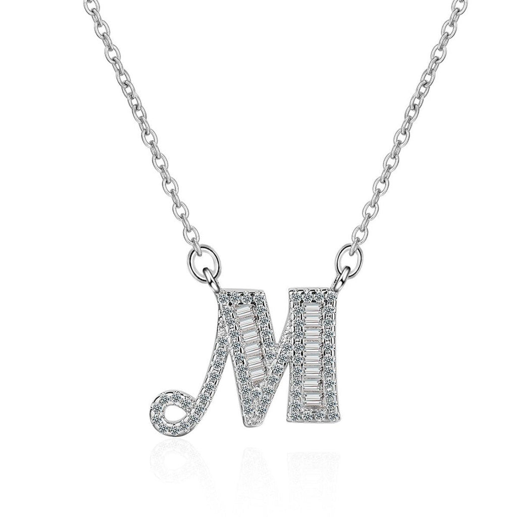 Silver White CZ Initial Alphabet Letter S Necklace Pendant Chain Bulk