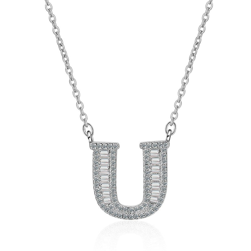 Silver White CZ Initial Alphabet Letter S Necklace Pendant Chain Bulk