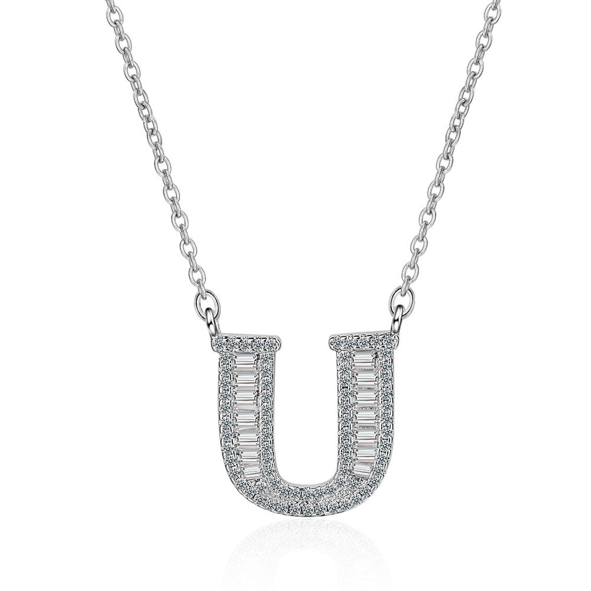 Silver White CZ Initial Alphabet Letter S Necklace Pendant Chain Bulk