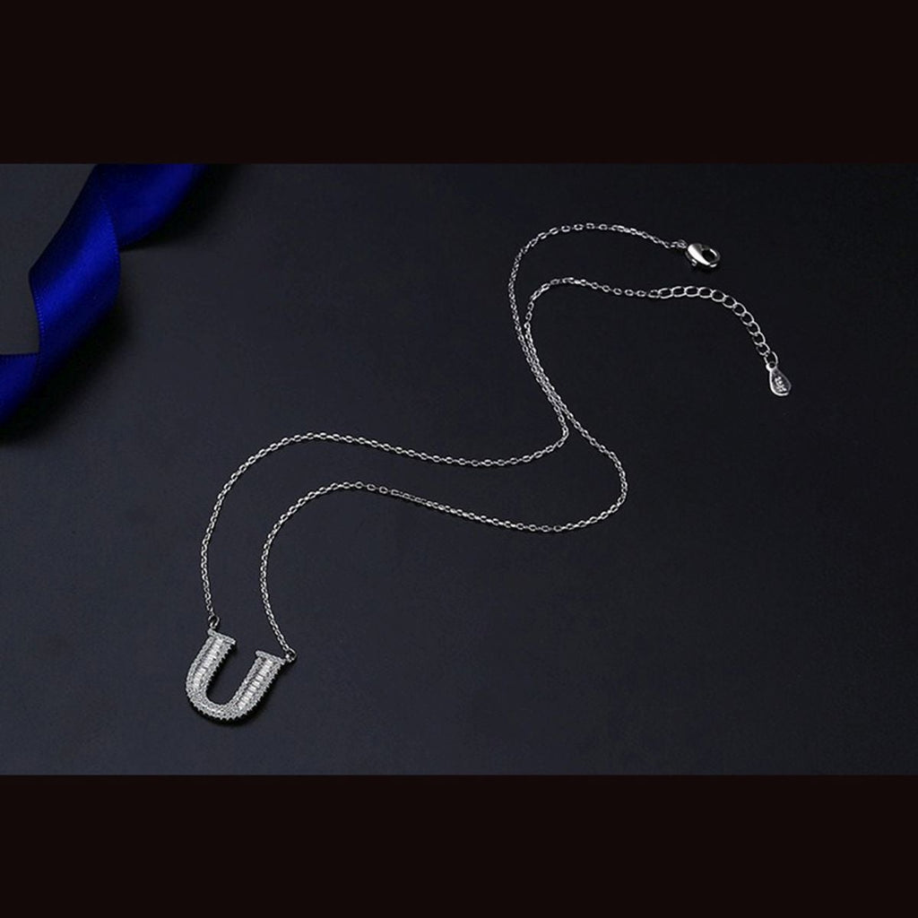 Silver White CZ Initial Alphabet Letter S Necklace Pendant Chain Bulk