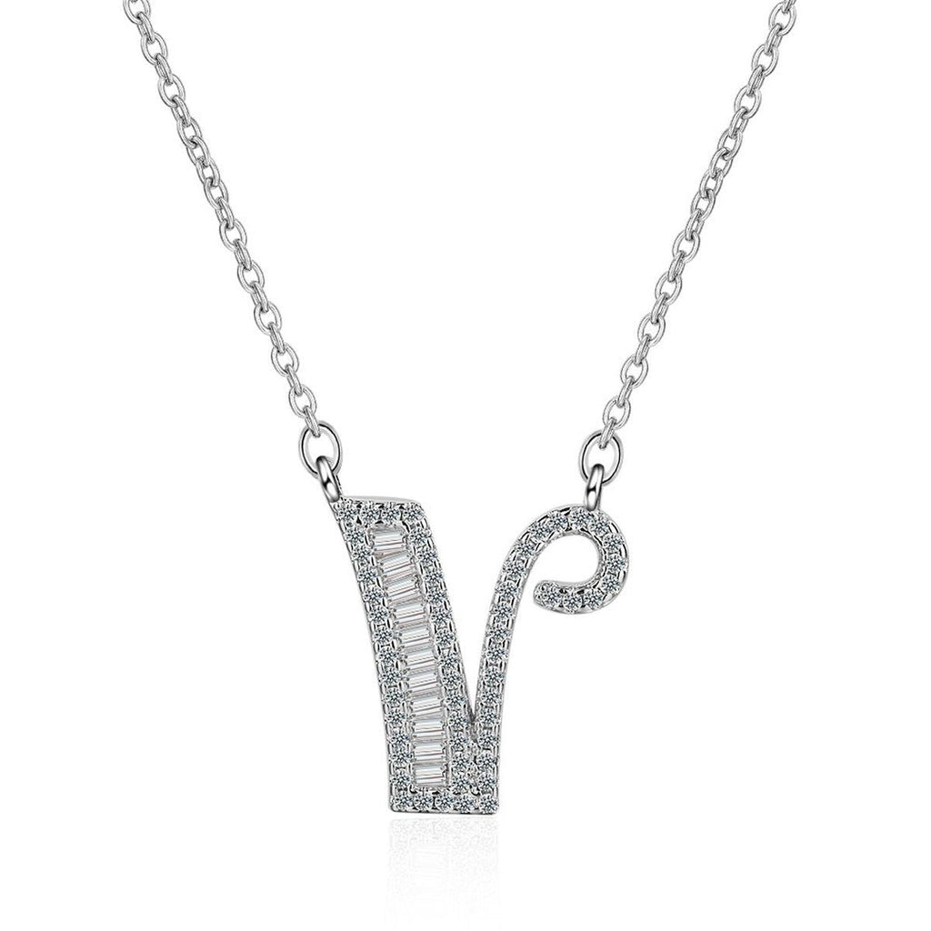 Silver White CZ Initial Alphabet Letter S Necklace Pendant Chain Bulk