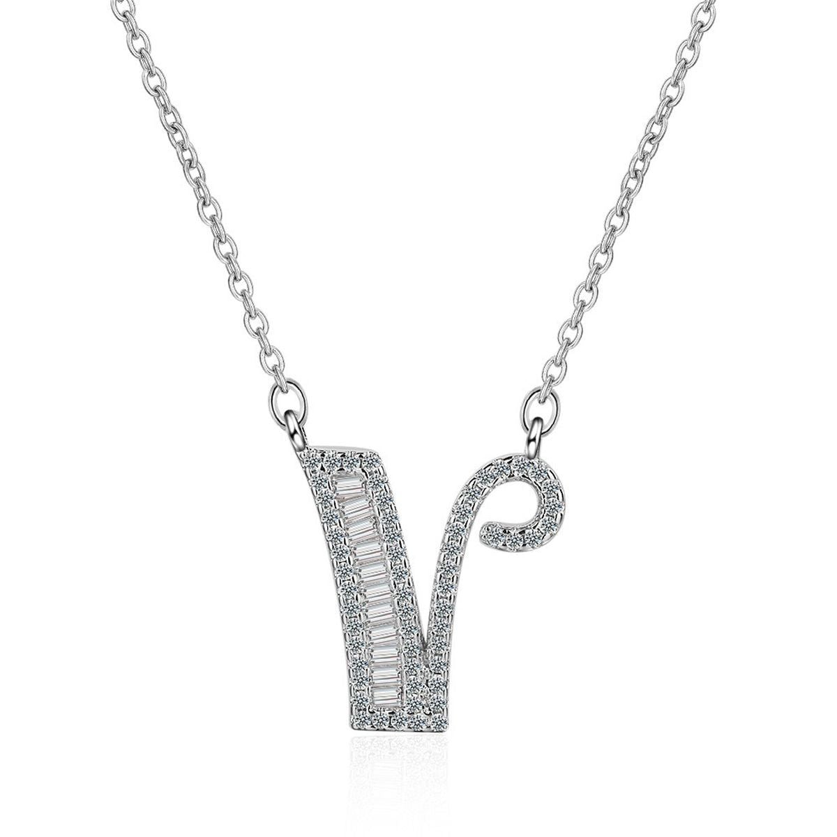 Silver White CZ Initial Alphabet Letter S Necklace Pendant Chain Bulk
