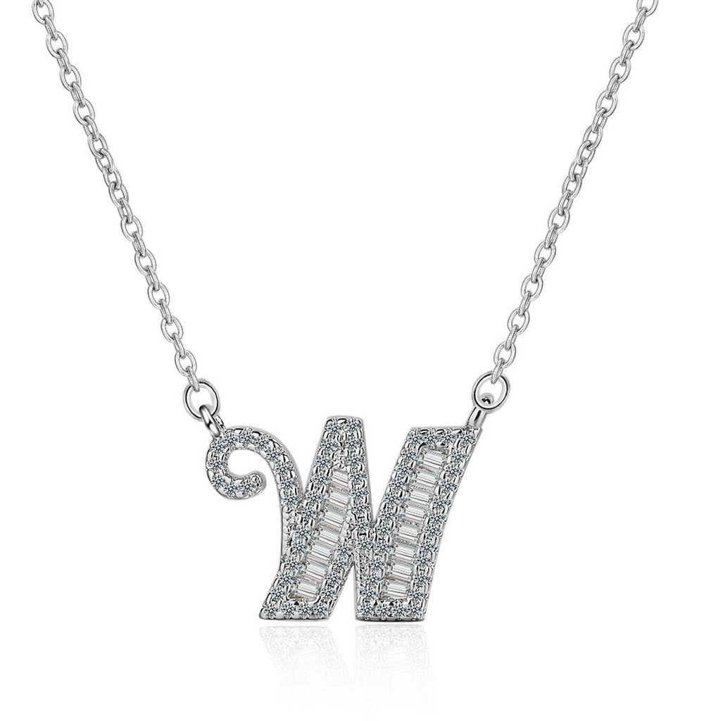 Silver White CZ Initial Alphabet Letter S Necklace Pendant Chain Bulk
