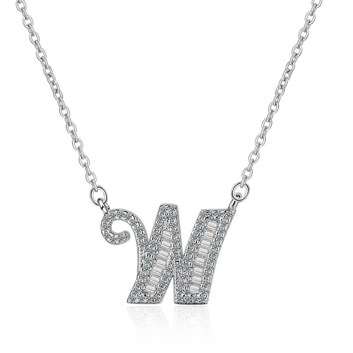 Silver White CZ Initial Alphabet Letter S Necklace Pendant Chain Bulk