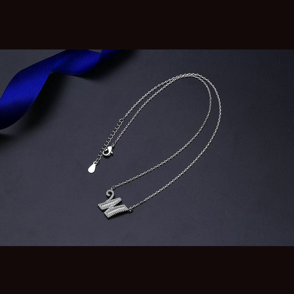 Silver White CZ Initial Alphabet Letter S Necklace Pendant Chain Bulk