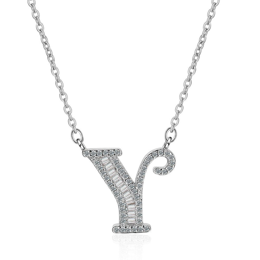 Silver White CZ Initial Alphabet Letter S Necklace Pendant Chain Bulk