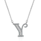 Silver White CZ Initial Alphabet Letter S Necklace Pendant Chain Bulk