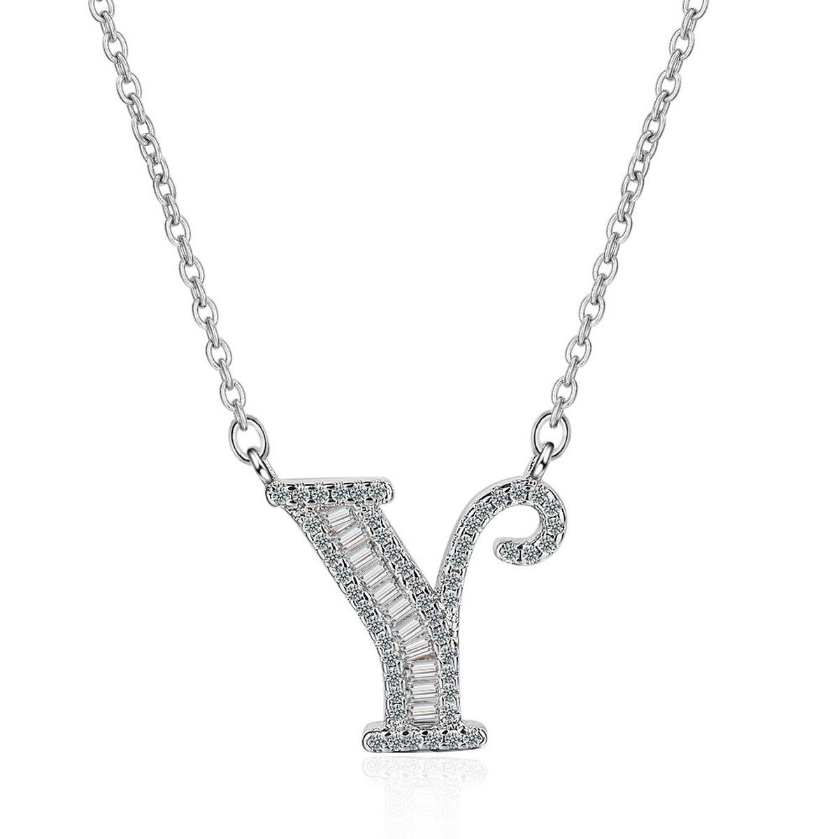 Silver White CZ Initial Alphabet Letter S Necklace Pendant Chain Bulk