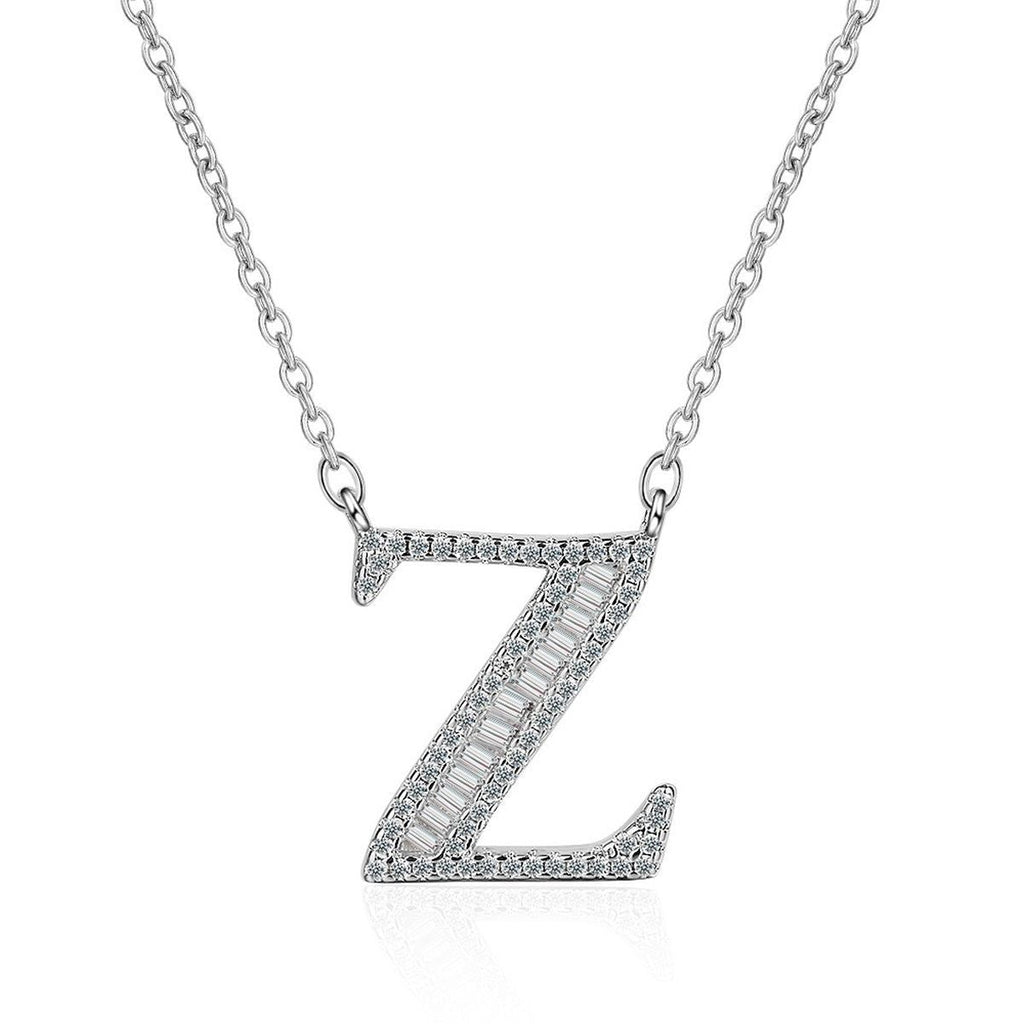 Silver White CZ Initial Alphabet Letter S Necklace Pendant Chain Bulk