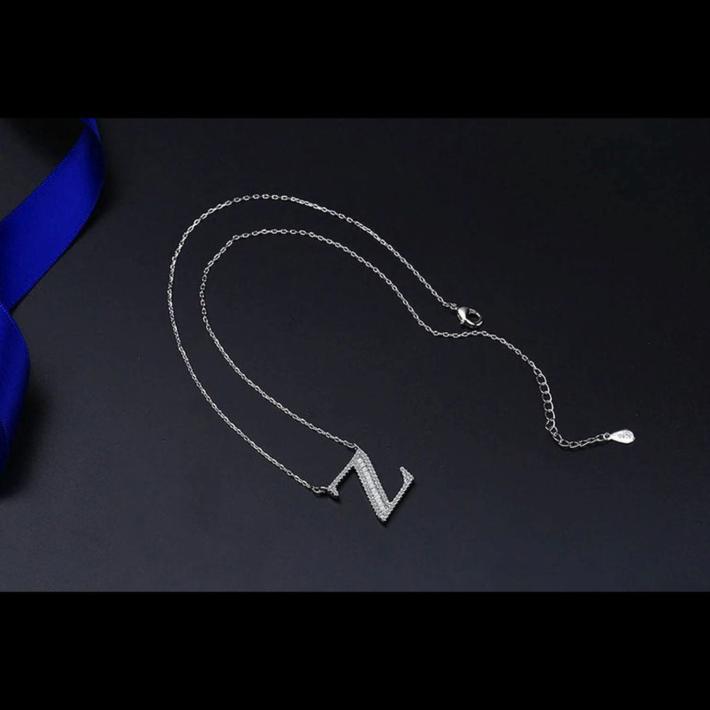 Silver White CZ Initial Alphabet Letter S Necklace Pendant Chain Bulk