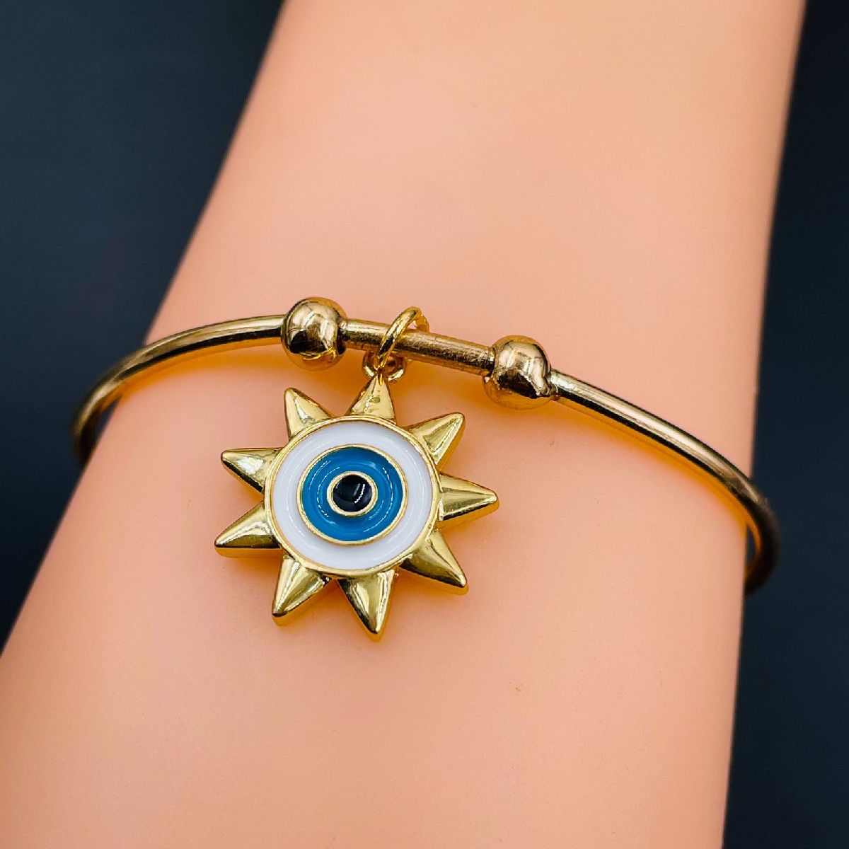 Copper Enamel Gold Sun Evil Eye Cuff Kada For Women Bulk Secondary image