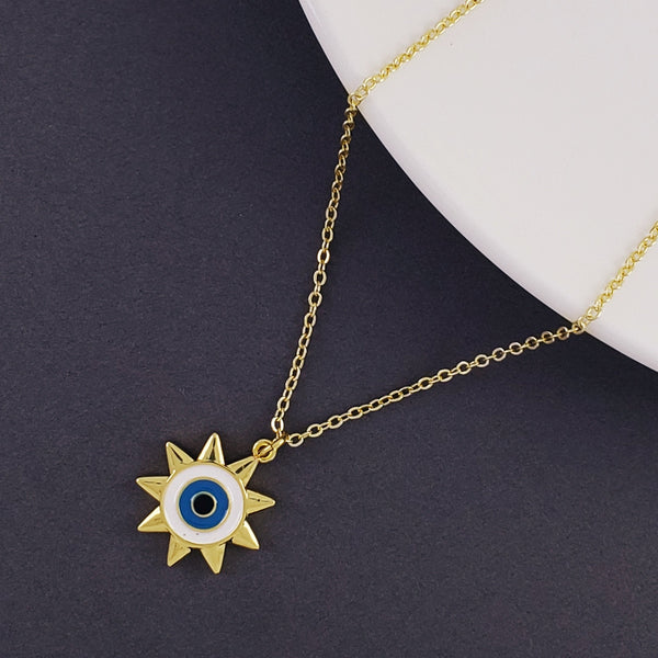 Sun Evil Eye Gold Blue Brass Pendant Chain For Women Bulk Main image