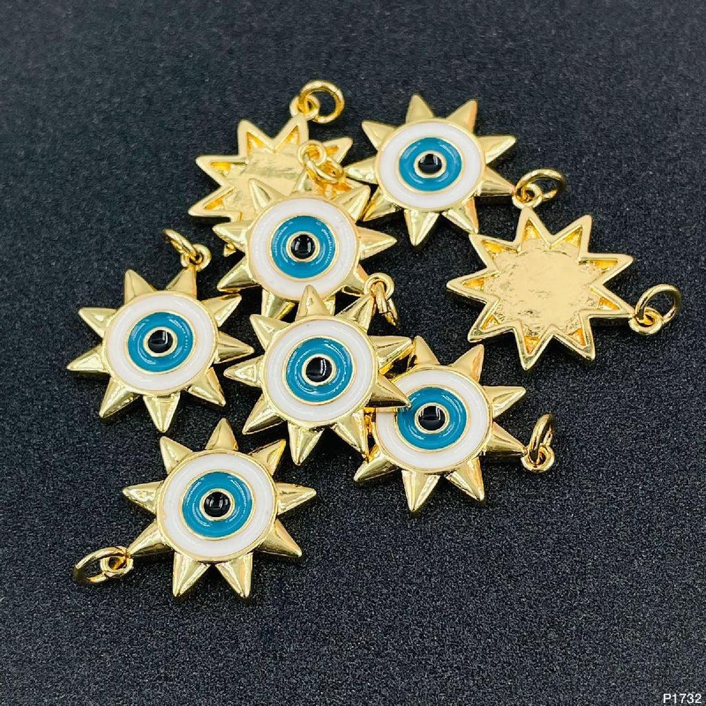 Evil Eye Sun Gold Blue Enamel Copper Pendant Bulk