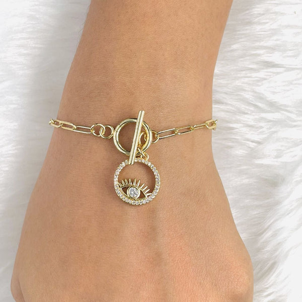 Copper CZ Gold Evil Eye Charms Chain Link Bracelet Girls Bulk Secondary image
