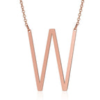 Sideways Alphabet Initial Large Letter Rose Gold Stainless Steel Pendant Necklace Women