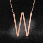 Sideways Alphabet Initial Large Letter Rose Gold Stainless Steel Pendant Necklace Women
