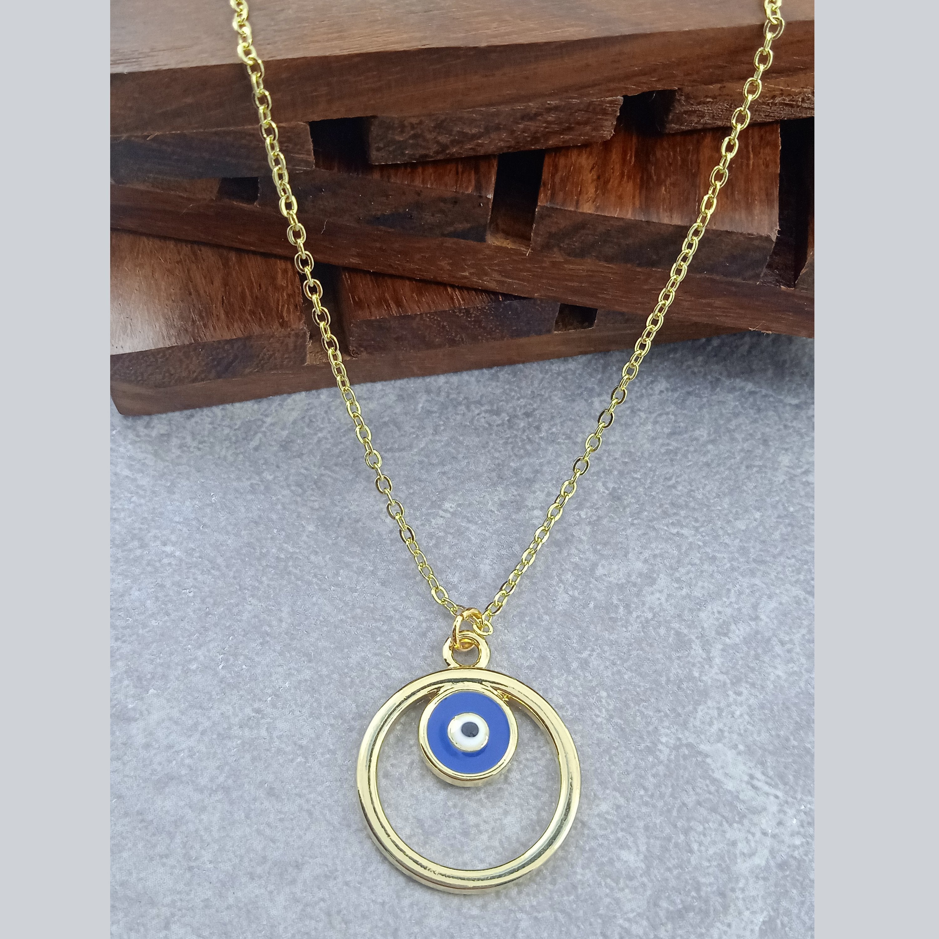 Round Evil Eye Brass Blue Enamel Pendant Chain Necklace For Women Main image