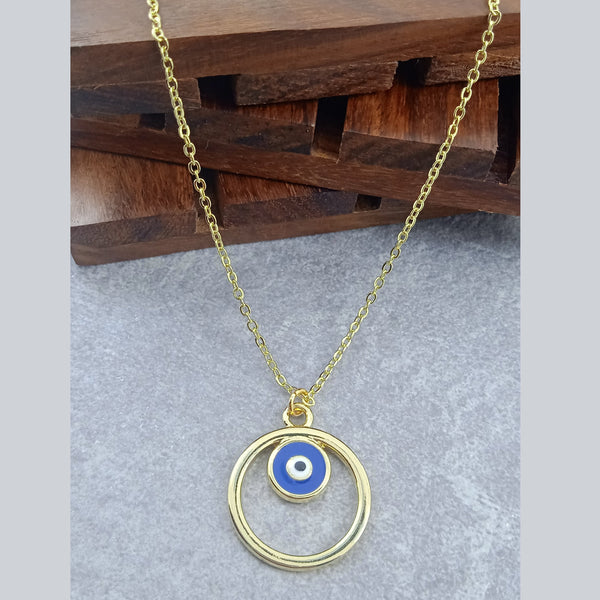 Round Evil Eye Brass Blue Enamel Pendant Chain Necklace For Women Main image