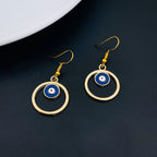 Round Evil Eye Blue Enamel Gold Drop Dangler Earring Pair Women Bulk