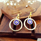 Round Evil Eye Blue Enamel Gold Drop Dangler Earring Pair Women Bulk