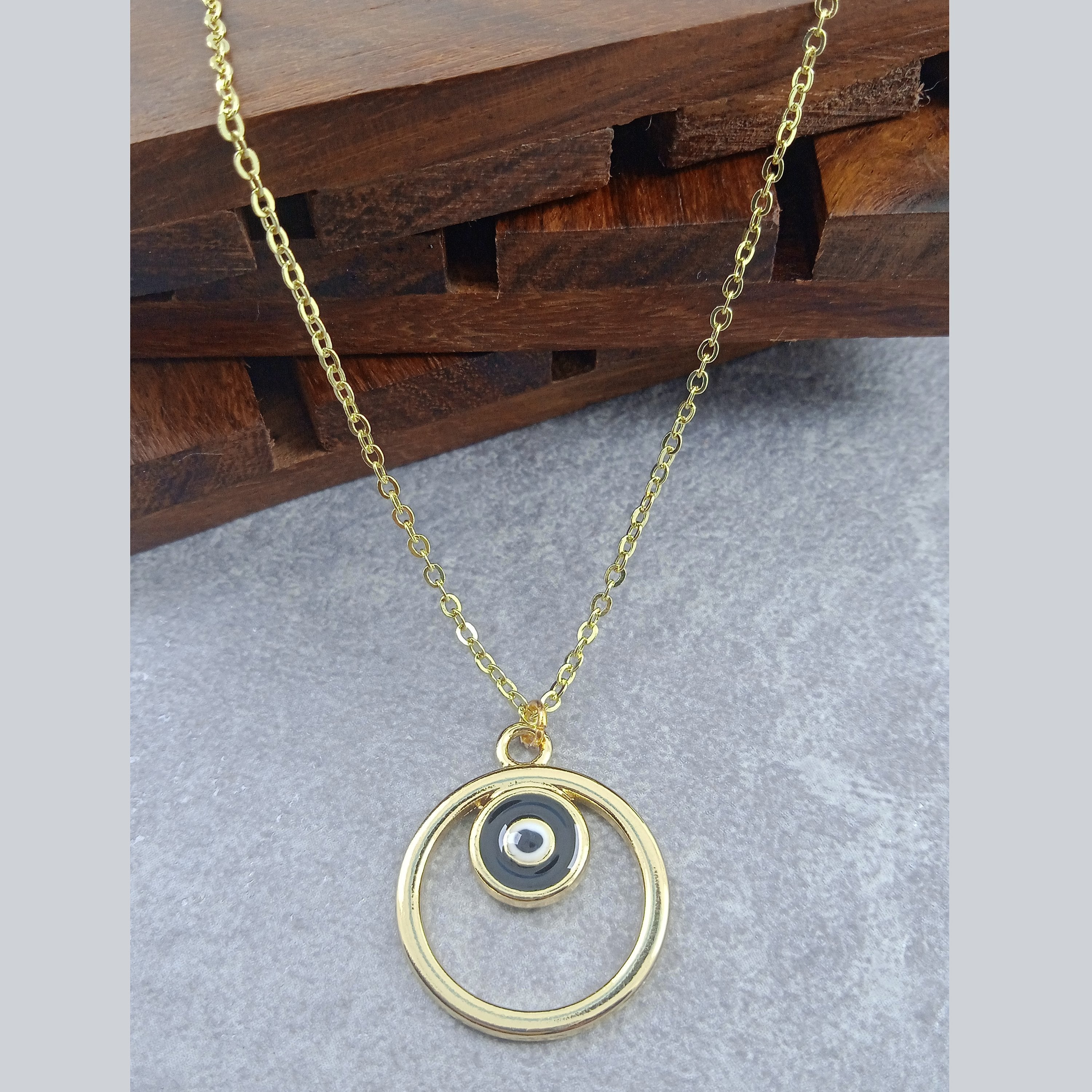 Round Evil Eye Brass Blue Enamel Pendant Chain Necklace For Women Secondary image