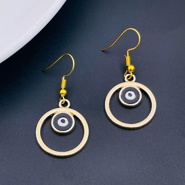 Round Evil Eye Black Enamel Gold Drop Dangler Earring Pair Women Bulk Main image
