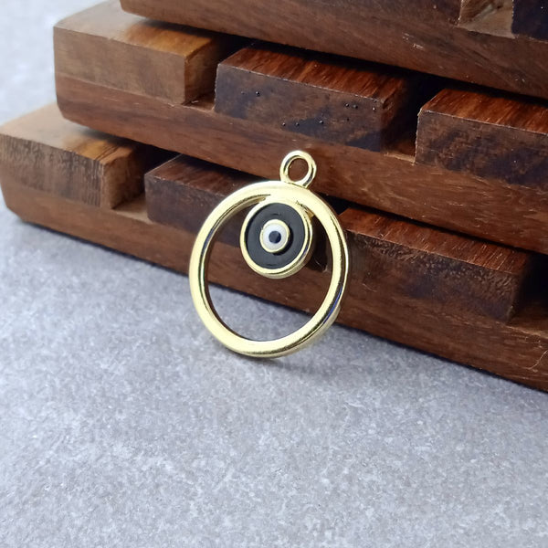Round Evil Eye Brass Black Enamel Pendant Centre Pcs For Women Bulk Main image
