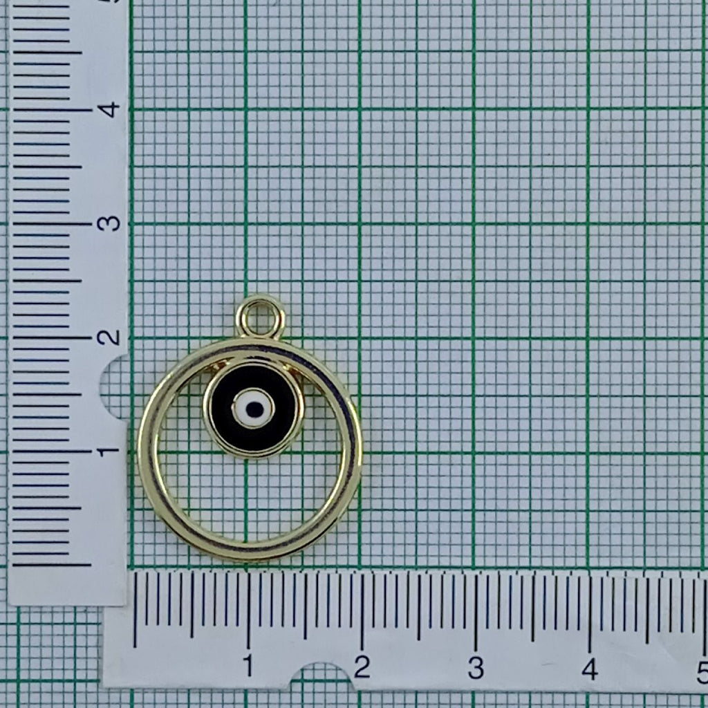 Round Evil Eye Brass Black Enamel Pendant Centre Pcs For Women Bulk