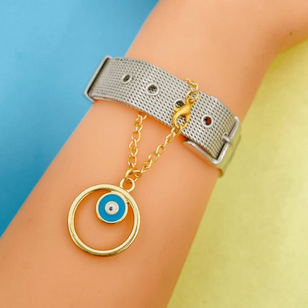 Alloy Enamel Round Evil Eye Watch Charm For Women Blue Bulk Secondary image
