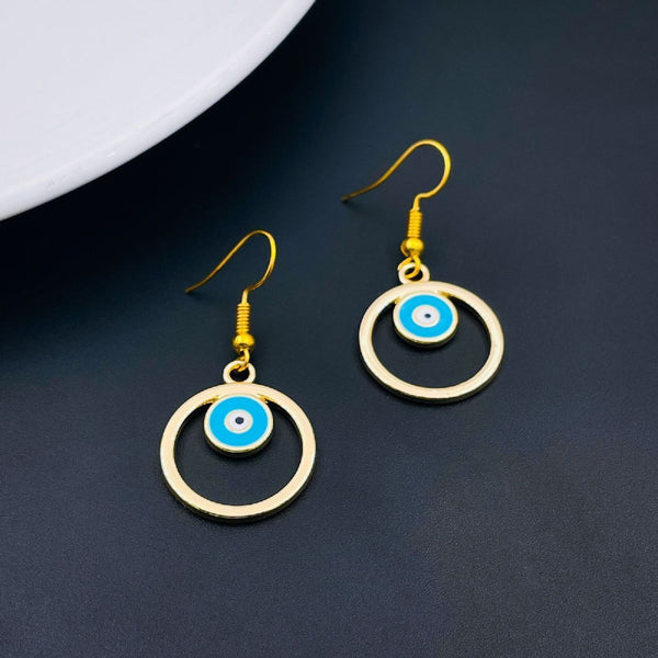 Round Evil Eye Light Blue Enamel Gold Drop Dangler Earring Pair Bulk Main image