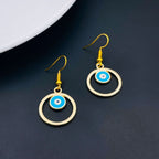 Round Evil Eye Light Blue Enamel Gold Drop Dangler Earring Pair Bulk