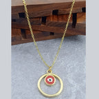 Round Evil Eye Brass Blue Enamel Pendant Chain Necklace For Women