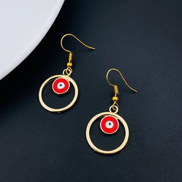 Round Evil Eye Red Enamel Gold Drop Dangler Earring Pair Women Bulk Main image