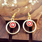 Round Evil Eye Red Enamel Gold Drop Dangler Earring Pair Women Bulk