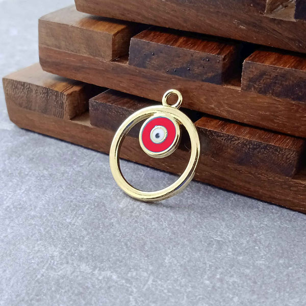 Round Evil Eye Brass Red Enamel Pendant Centre Pcs For Women Bulk Main image