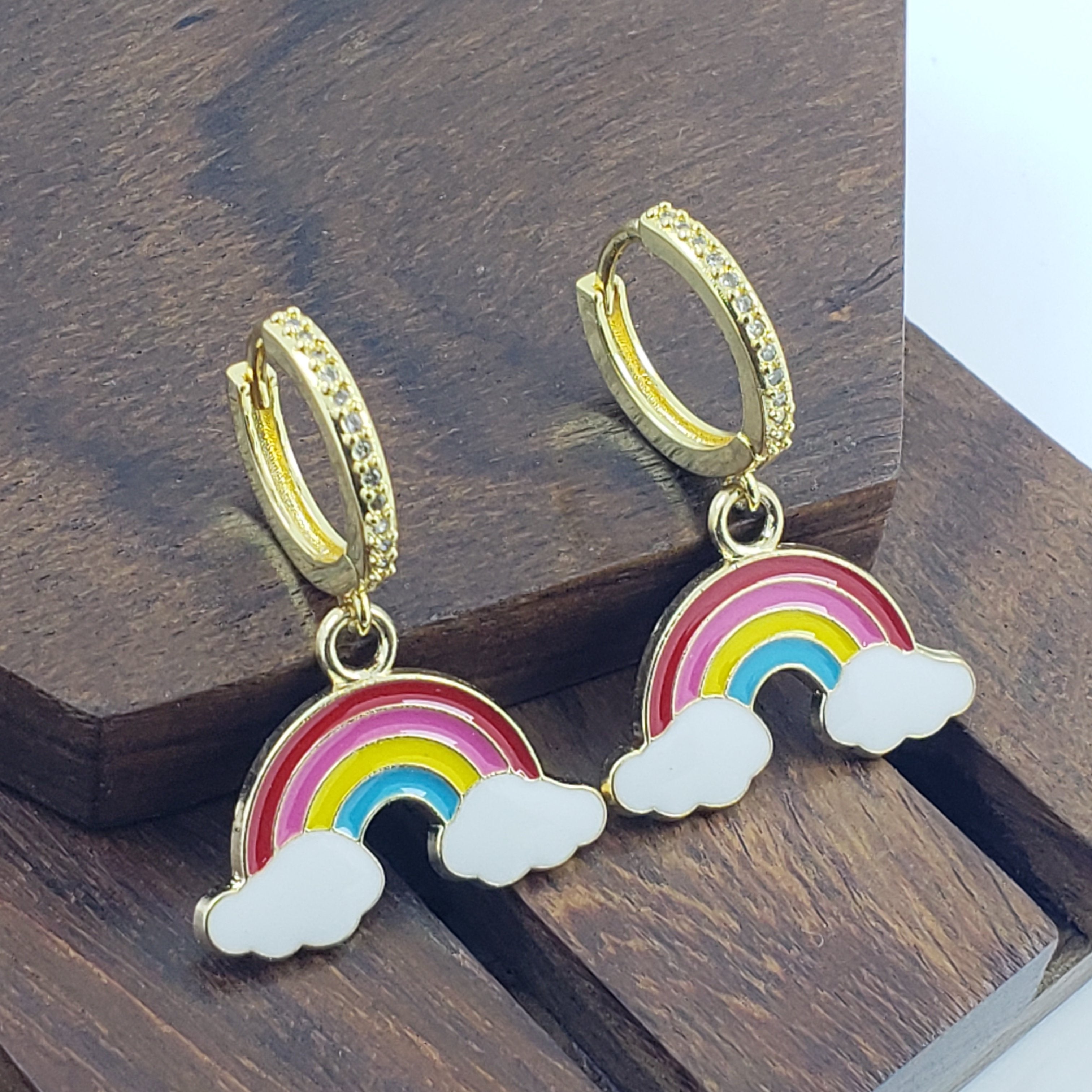Rainbow Cloud American Diamond Hoop Earring Pair For Women Bulk Main image