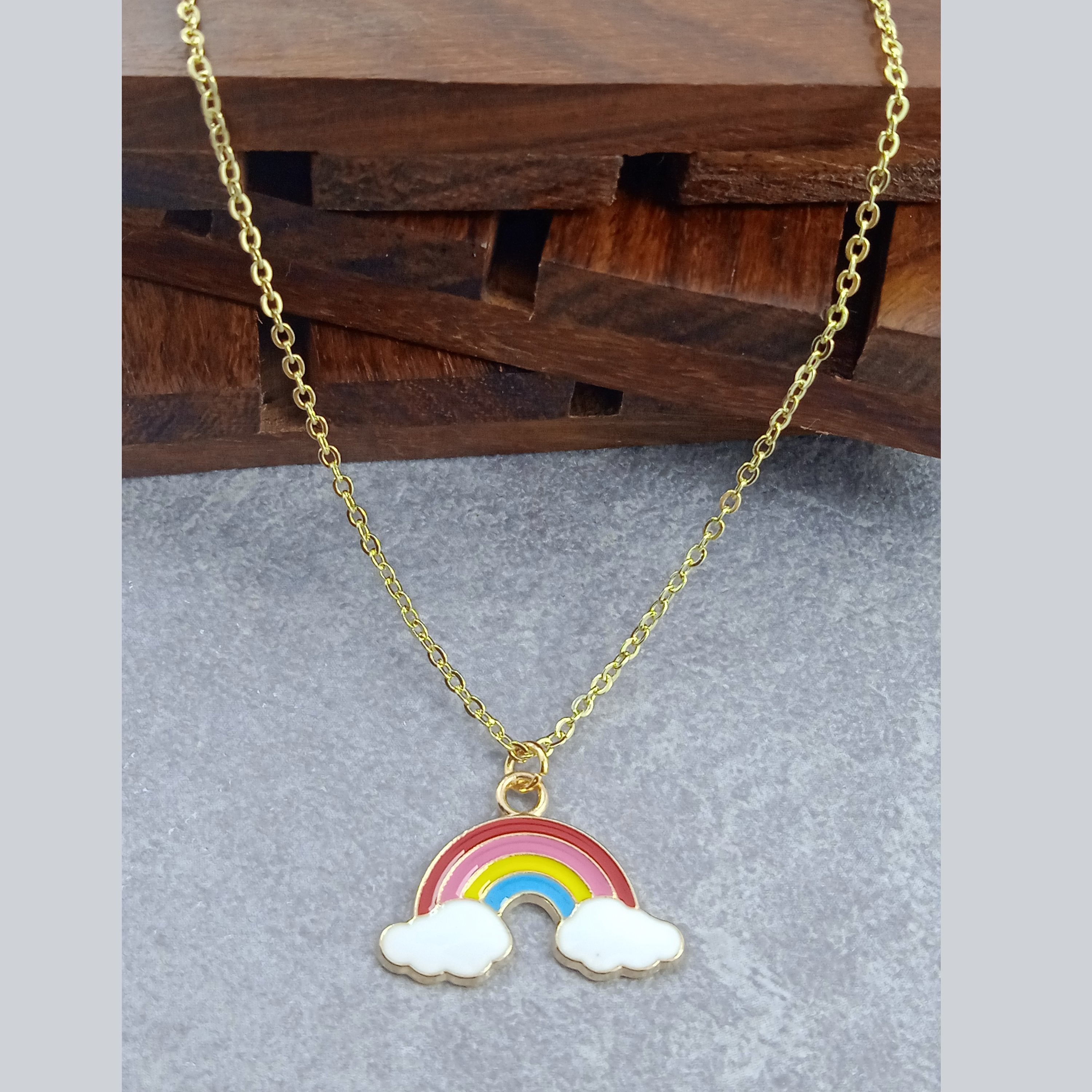 Rainbow Cloud Brass Gold Enamel Pendant Chain Necklace Women Bulk Main image