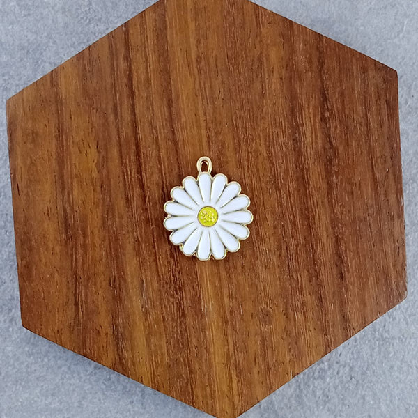 Daisy Flower Brass White Gold Enamel Pendant Center Pcs For Women Main image